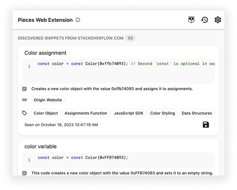 The updated Pieces Web Extension popover menu.