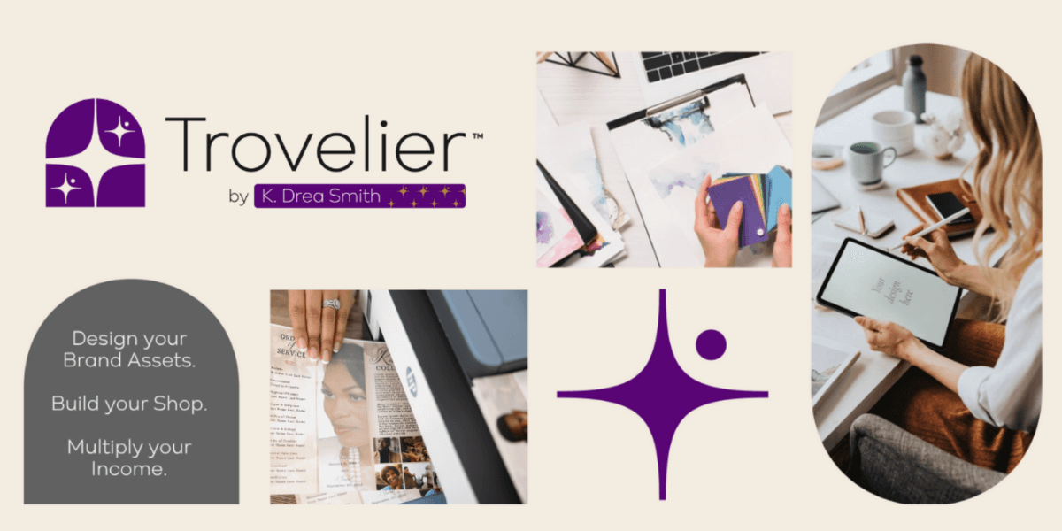 Trovelier logo representing a company that aids novice designers in creating and selling digital templates online.