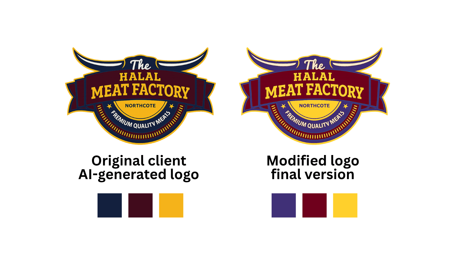 Image shows - Logo and visual identity development showing improvements to the AI-generated logo's colour, contrast and visual impact.