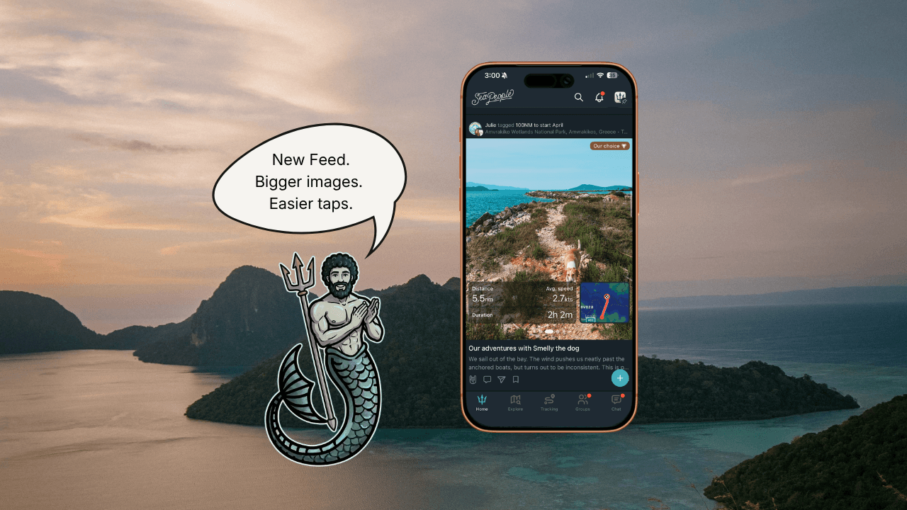 Phone screen displaying the updated SeaPeople feed with larger images and easier navigation
