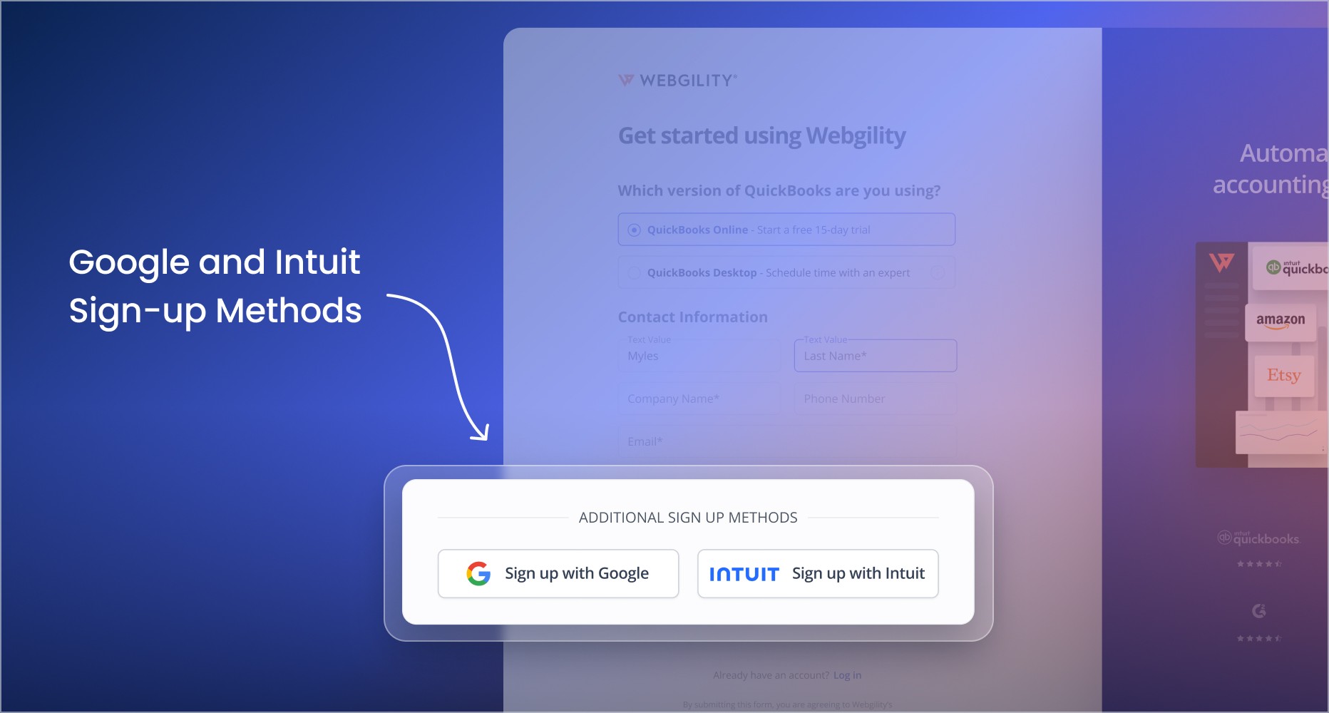 Google and Intuit sign up buttons