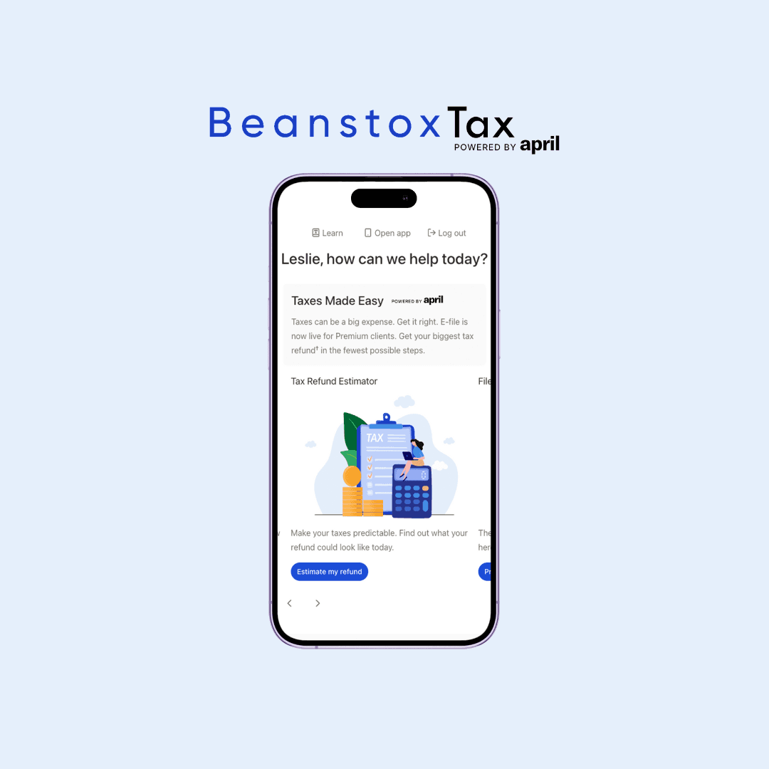 Beanstox tax powered by april taxes estimate refund 