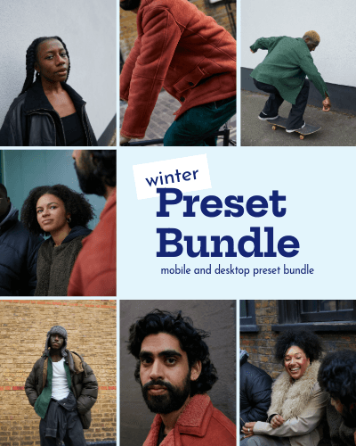 Instagram post portrait preset bundle mobile desktop winter photos collage grid blue white