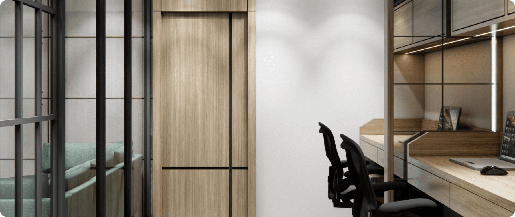 An office design and visualization of the account office of Shree Geeta Gears Manufacturers.