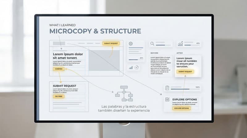 Interfaz UX que muestra jerarquía de información, microcopy claro y estructura visual para mejorar la experiencia de usuario en un proyecto de certificación de Google.