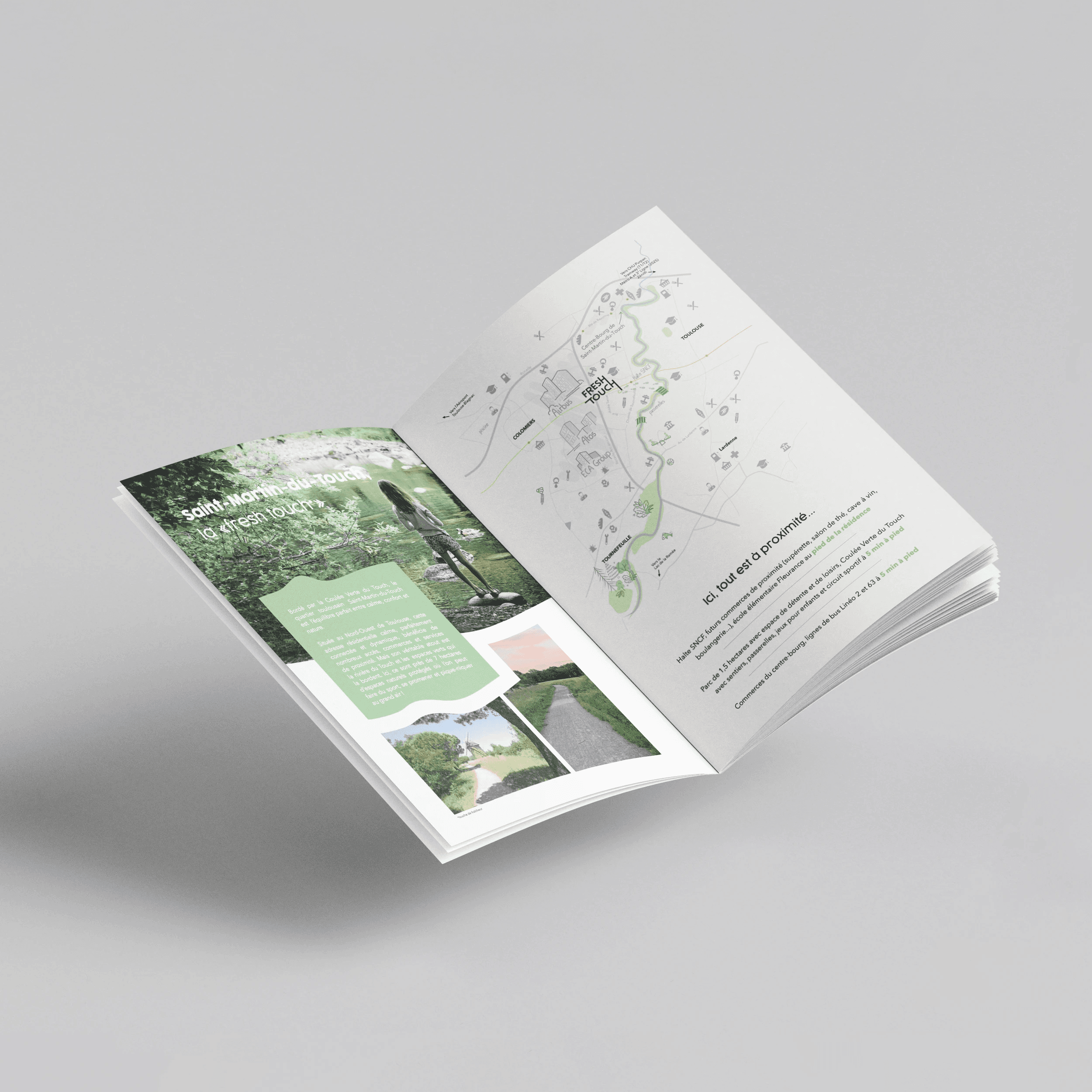 Plaquette commerciale pour résidence Fresh Touch, mise en page fluide et couleurs pastel