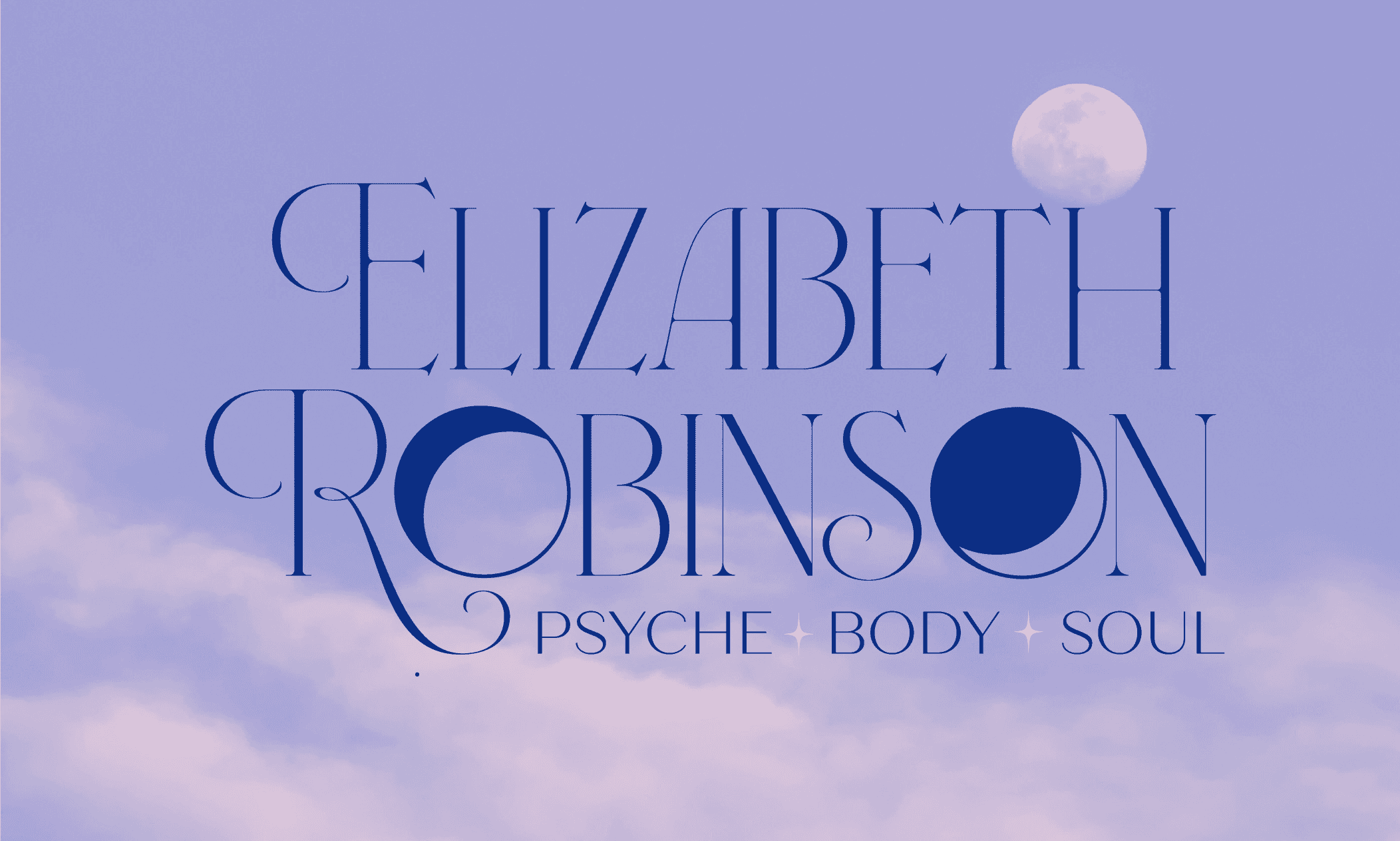 Elizabeth Robinson's logo design against a purple sky with the moon in the background