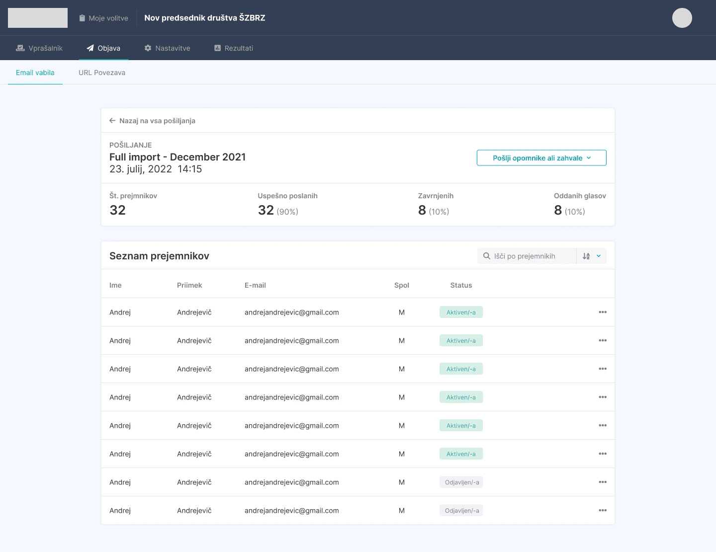 oneclickvoting - list of recipients