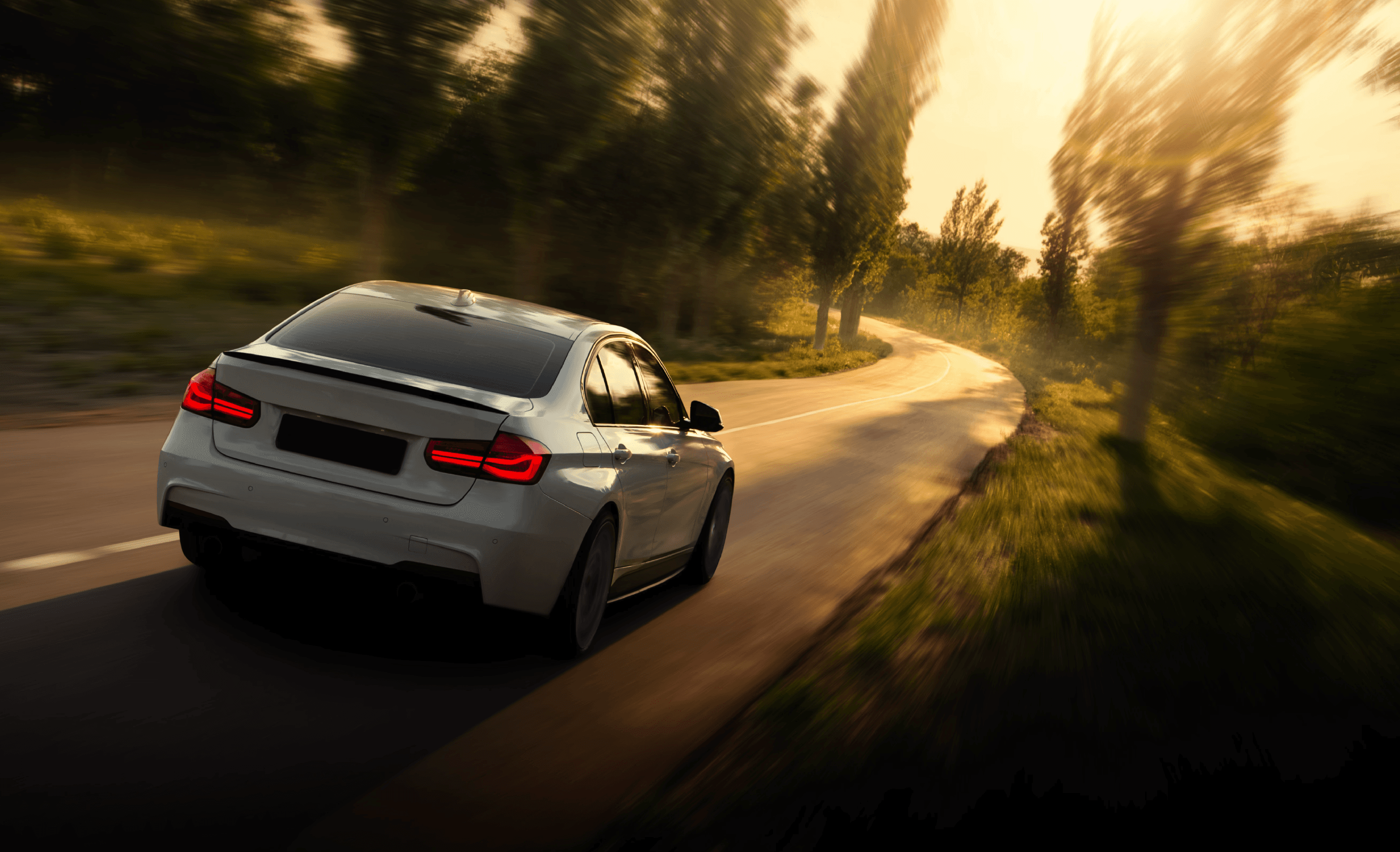 Dynamic picture of a car riding downhill