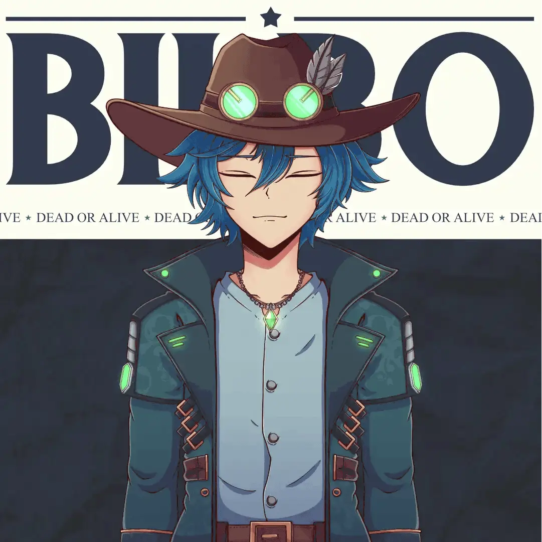 Custom PNGTuber avatar with adventurer outfit, steampunk goggles, and relaxed anime-style expression for livestream use