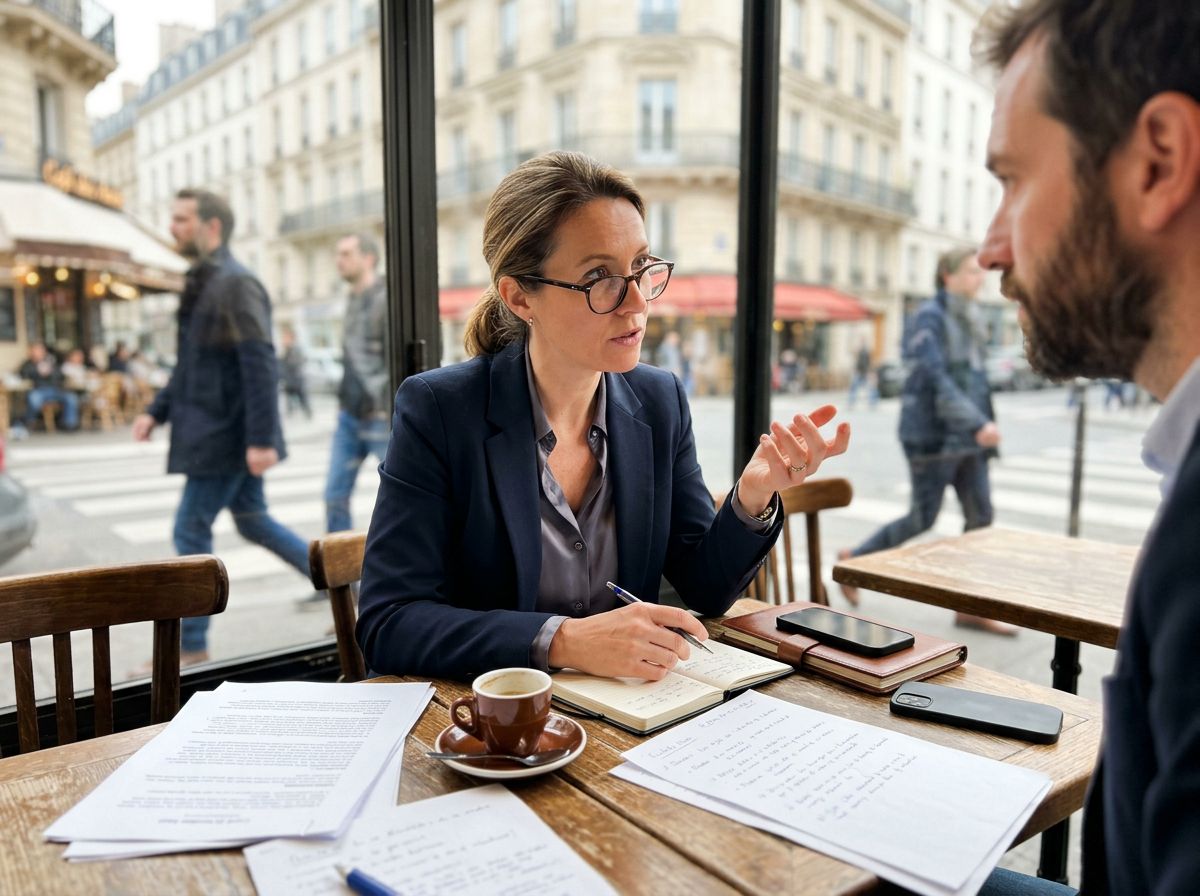 Dirigeante en réunion ne pouvant répondre à ses appels, illustrant l'impossibilité d'être partout à la fois