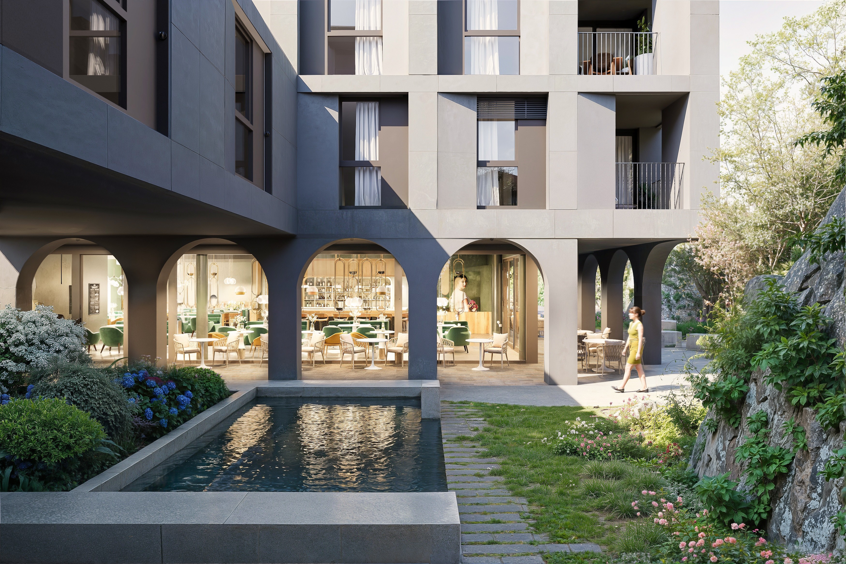 Architectural visualization of The Gate residential building in Bellinzona, Ticino, Switzerland – photorealistic 3D render