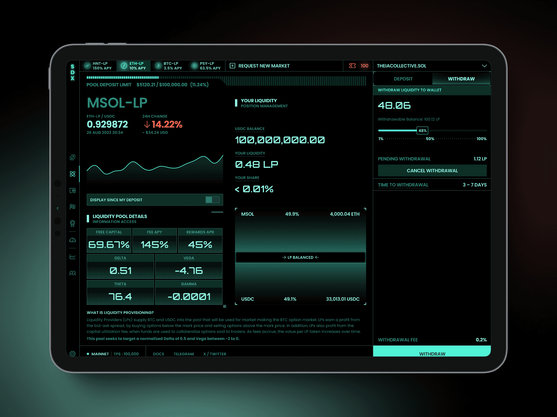 app liquidity pool screen