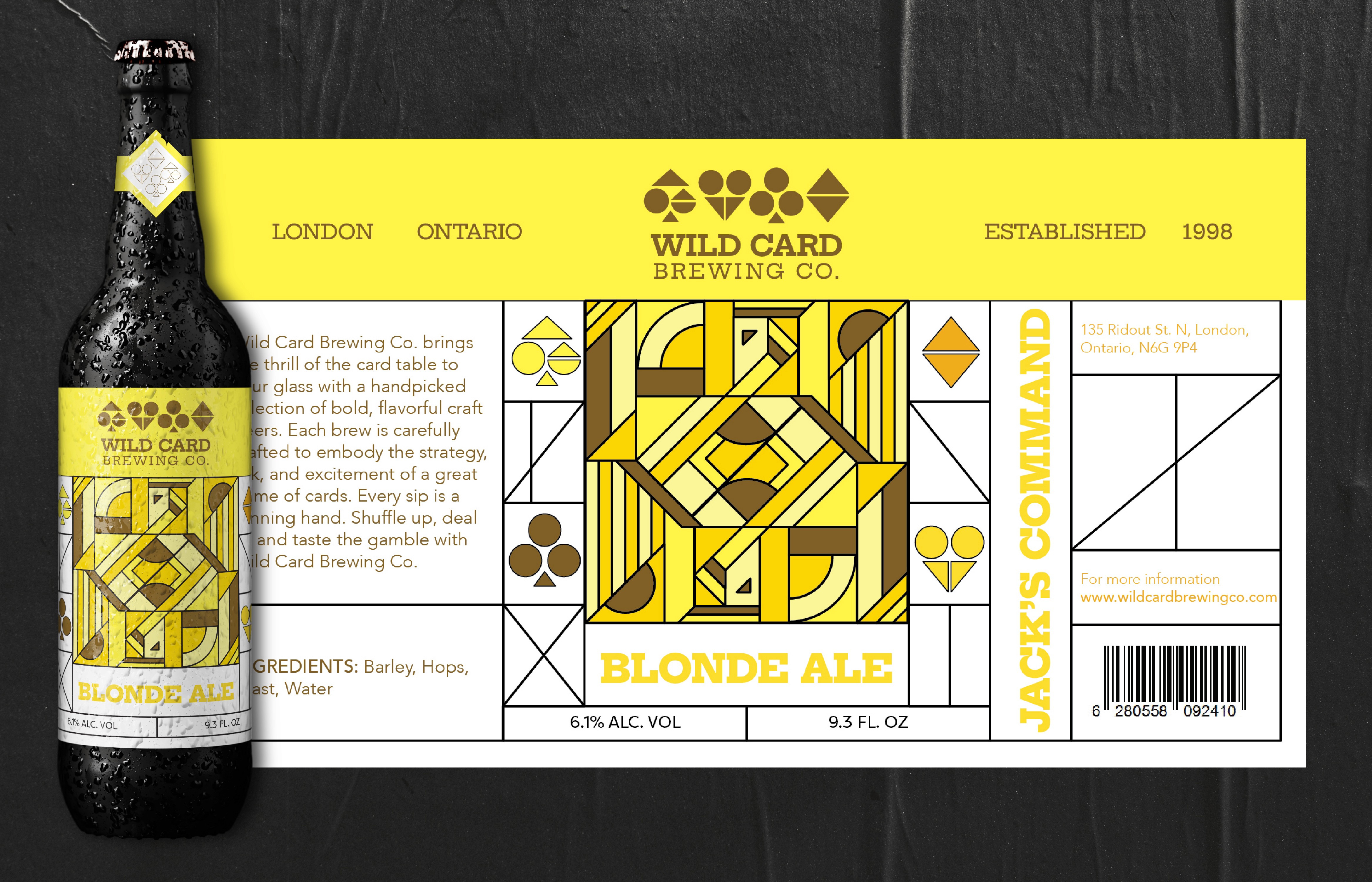 Flay lay of the yellow label design showing the layout and composition of everything.
