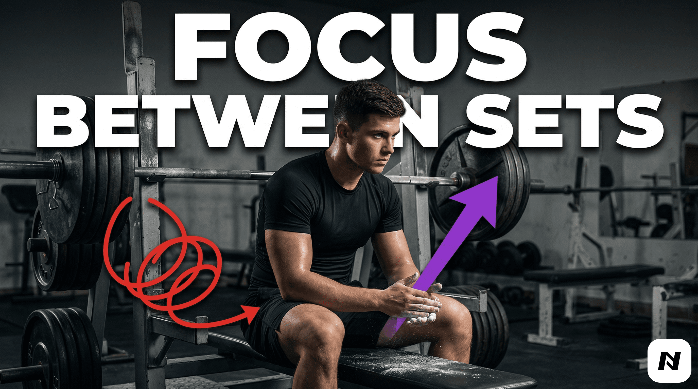 Man sitting on bench focusing between sets