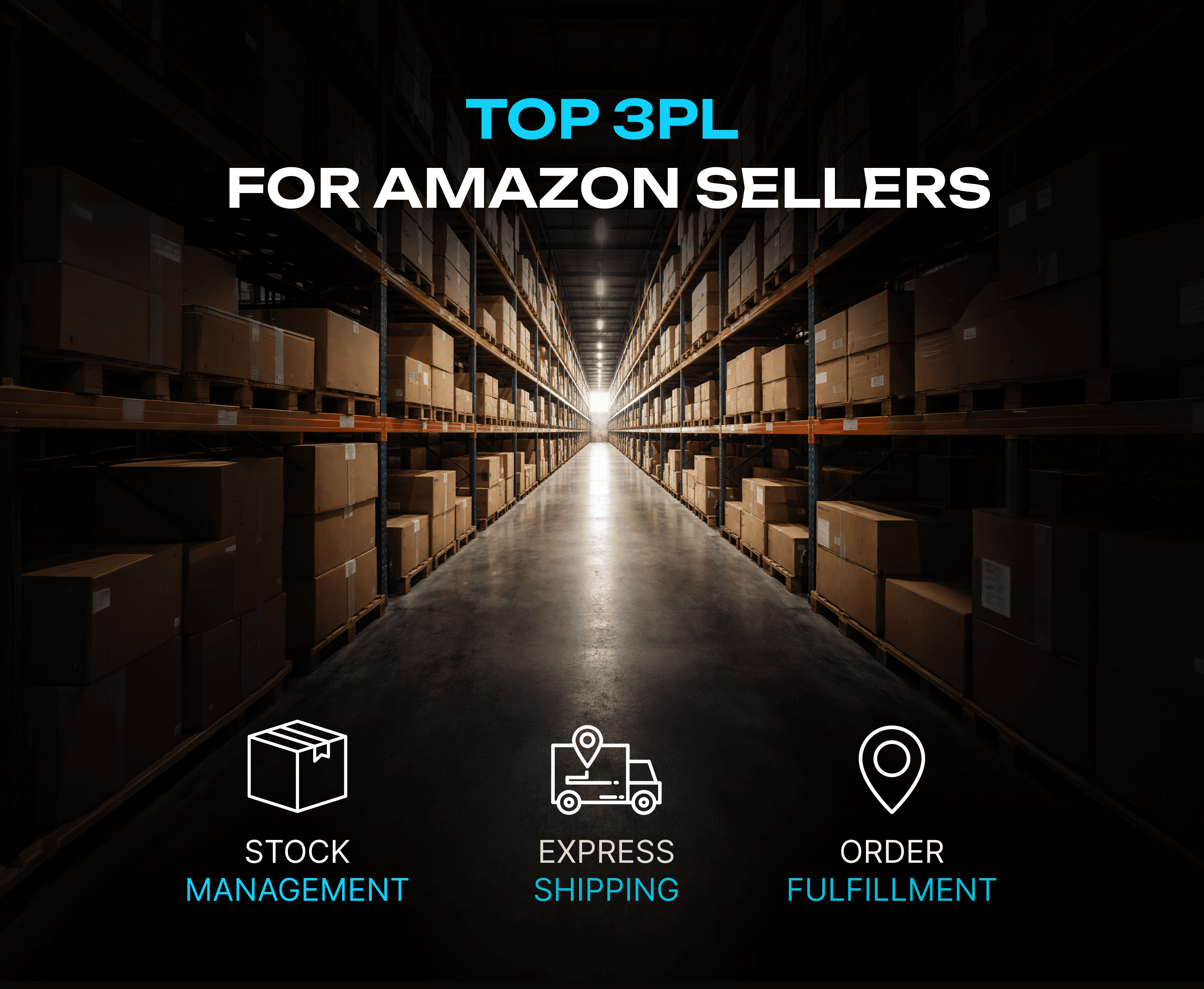 Warehouse worker in a safety vest handling 3PL Amazon Seller Fulfilled boxes in a large fulfillment center