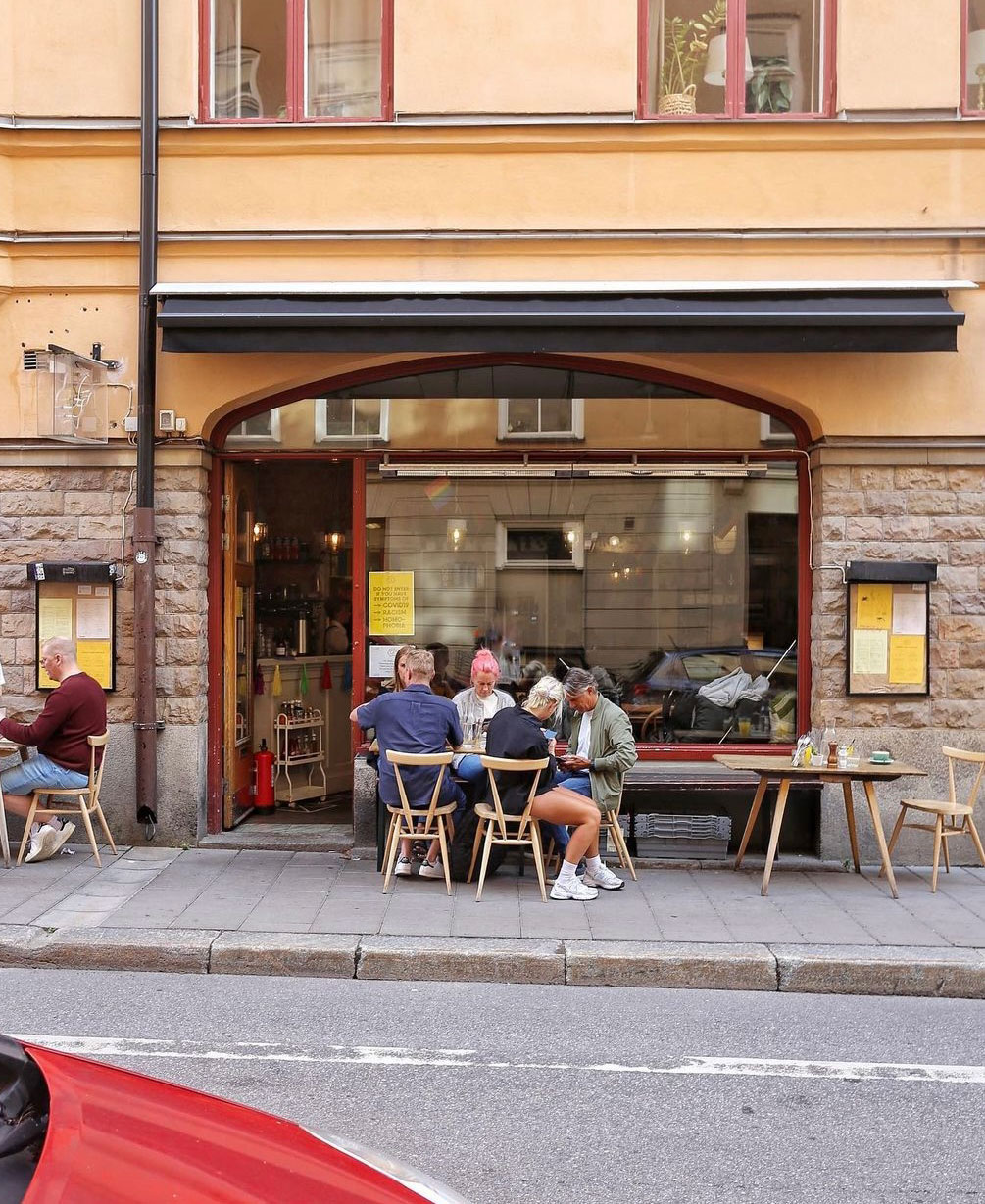 Shop front of the Greasy Spoon restaurant in Sodermalm