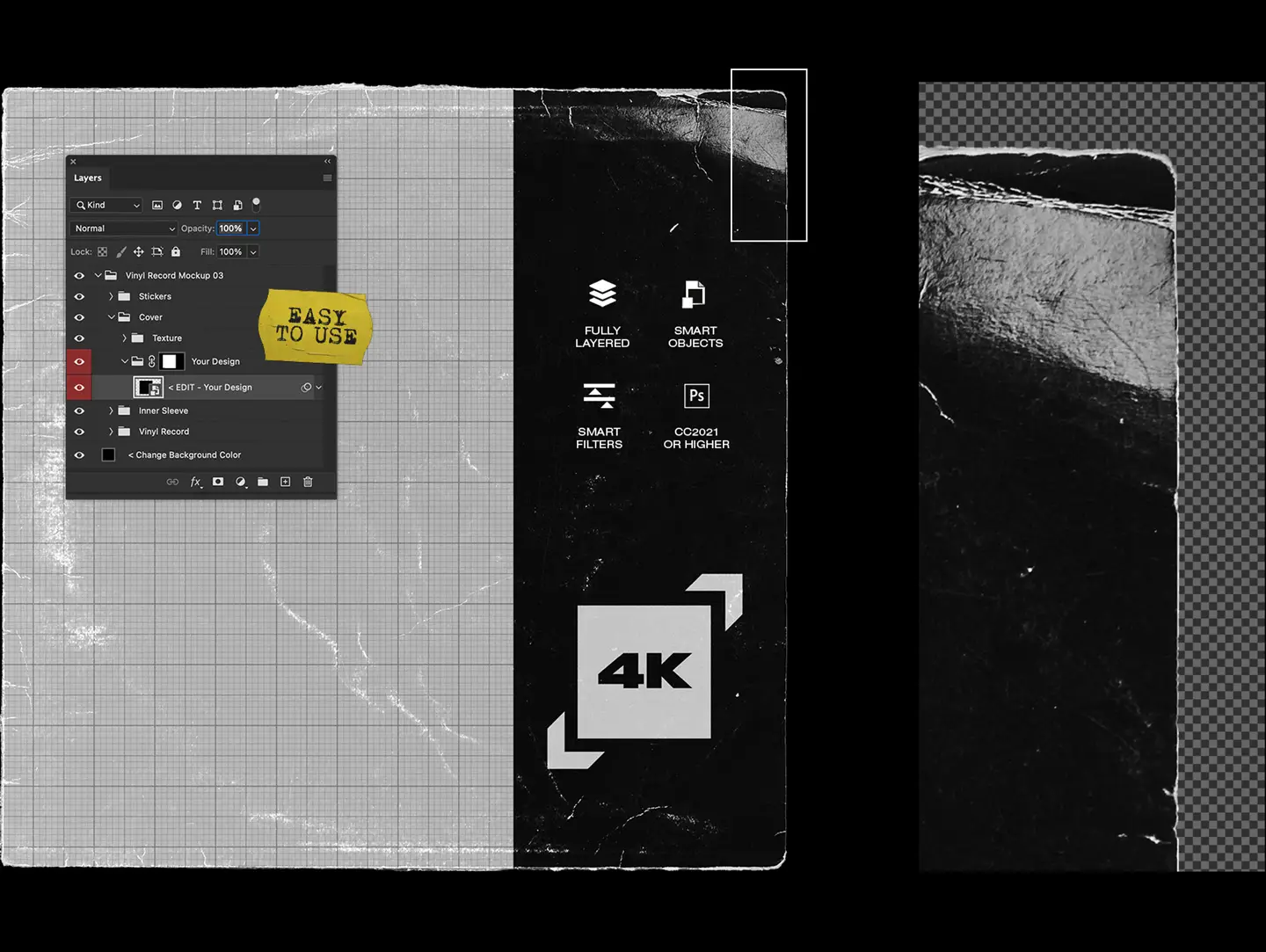 Vinyl record mockup bundle detailed sleeve texture with scratches and wear