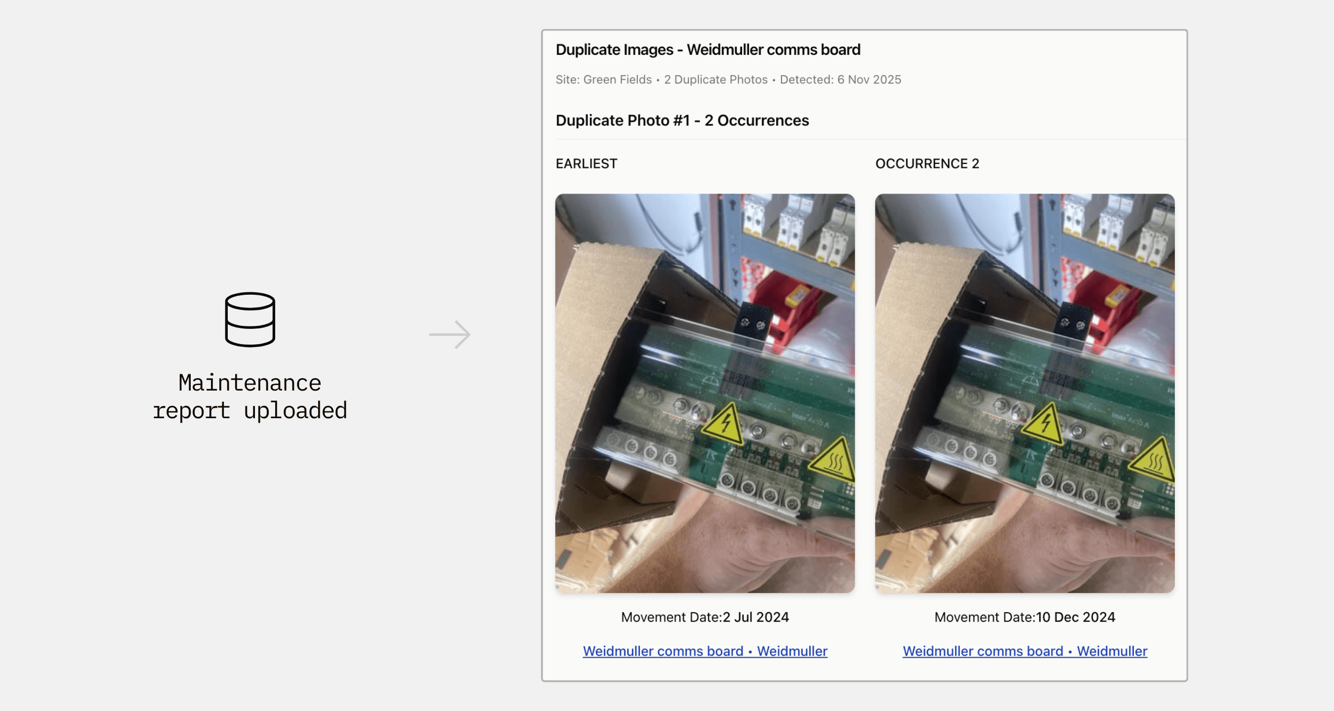 Screenshot showing duplicate images extracted from a maintenance report