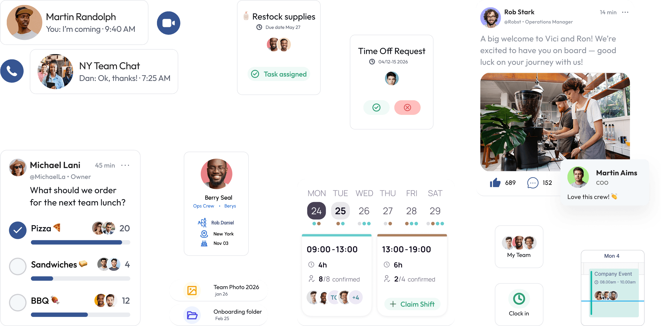 Pebb all-in-one work platform: chat, schedule, time off, tasks, updates, and more