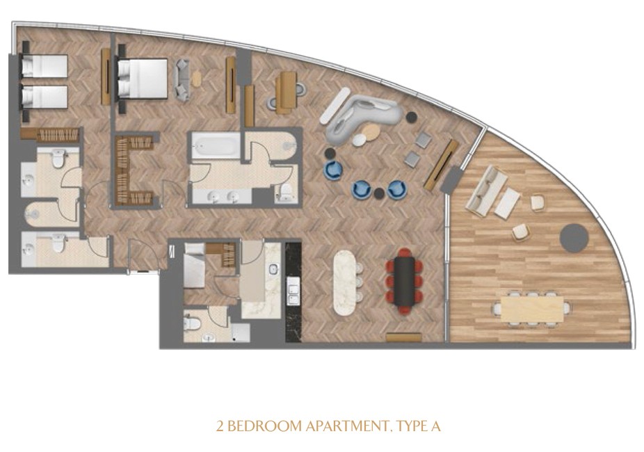 Floor plan image of a 2 bedroom at Jumeirah Living.