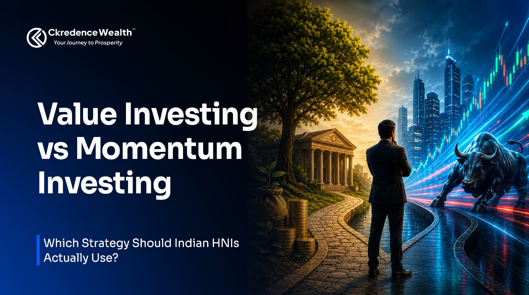 Value investing vs momentum investing guide for Indian HNIs comparing growth trends and intrinsic value strategies.