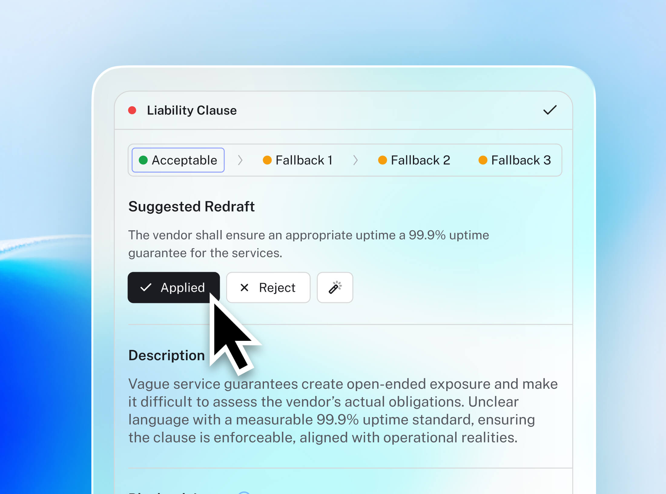 LEGALFLY applying a liability clause redraft during contract review