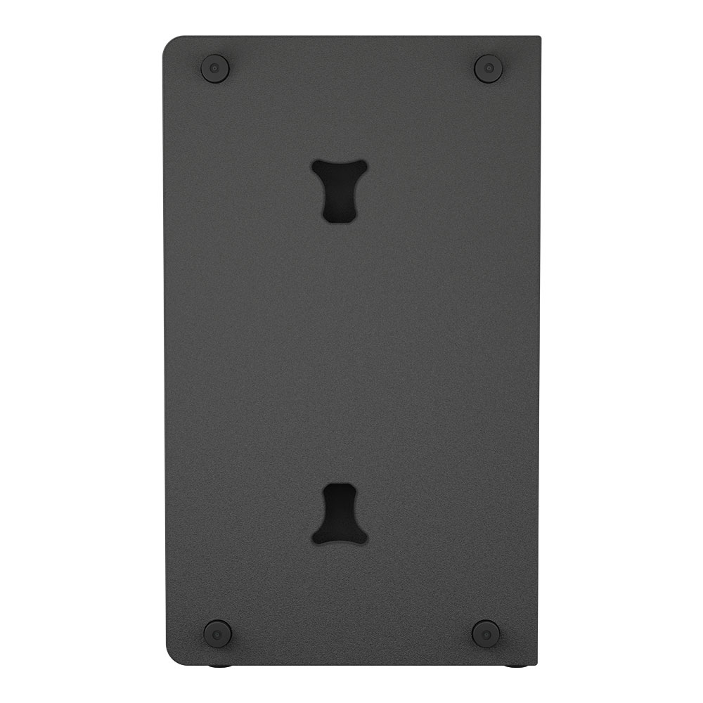 Black speaker with mounting points.