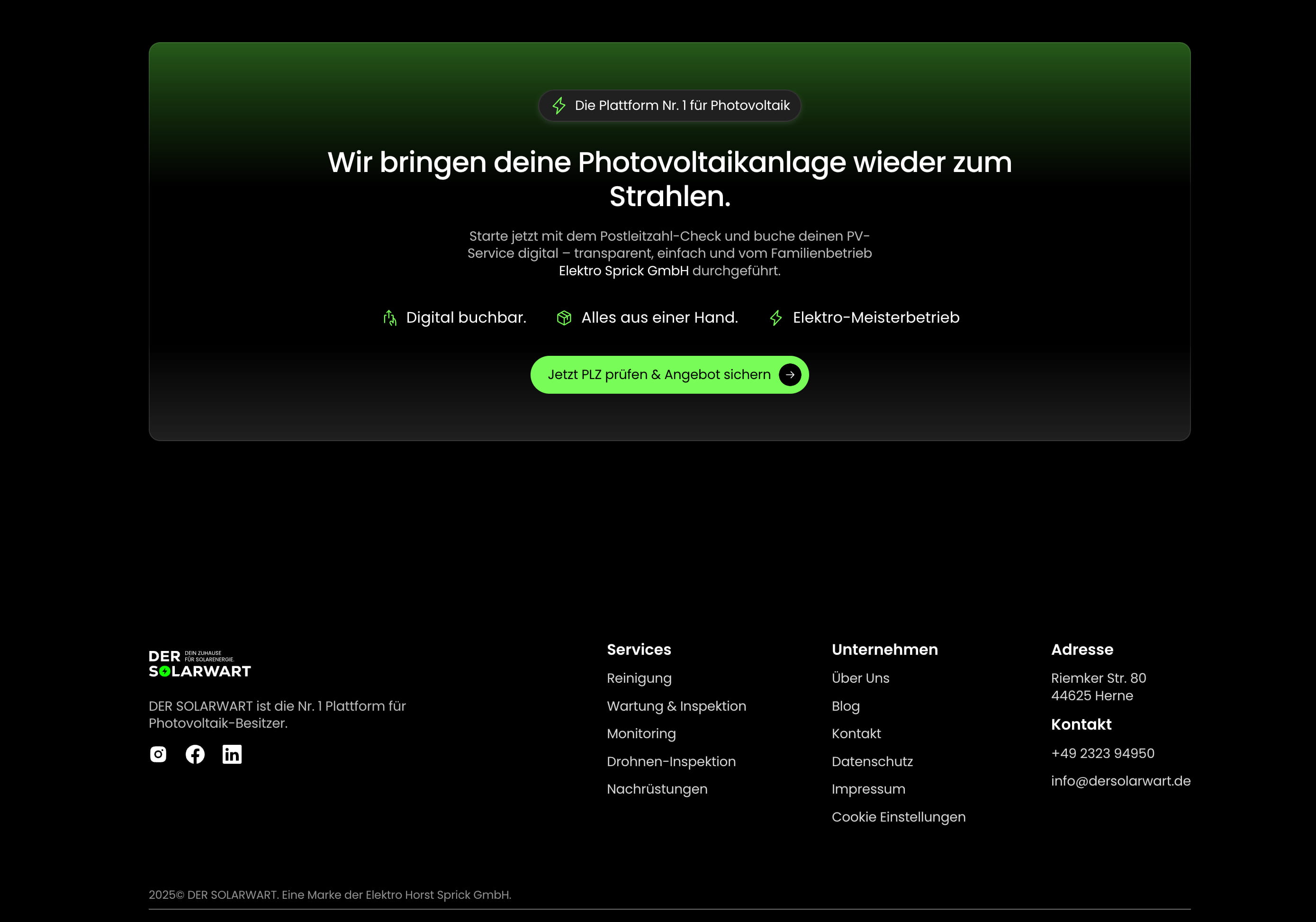 Konvertierender Footer-Bereich mit klarem Call-to-Action für Solar-Anfragen – Professionelles Webdesign für Solarfirmen von Webnity-X