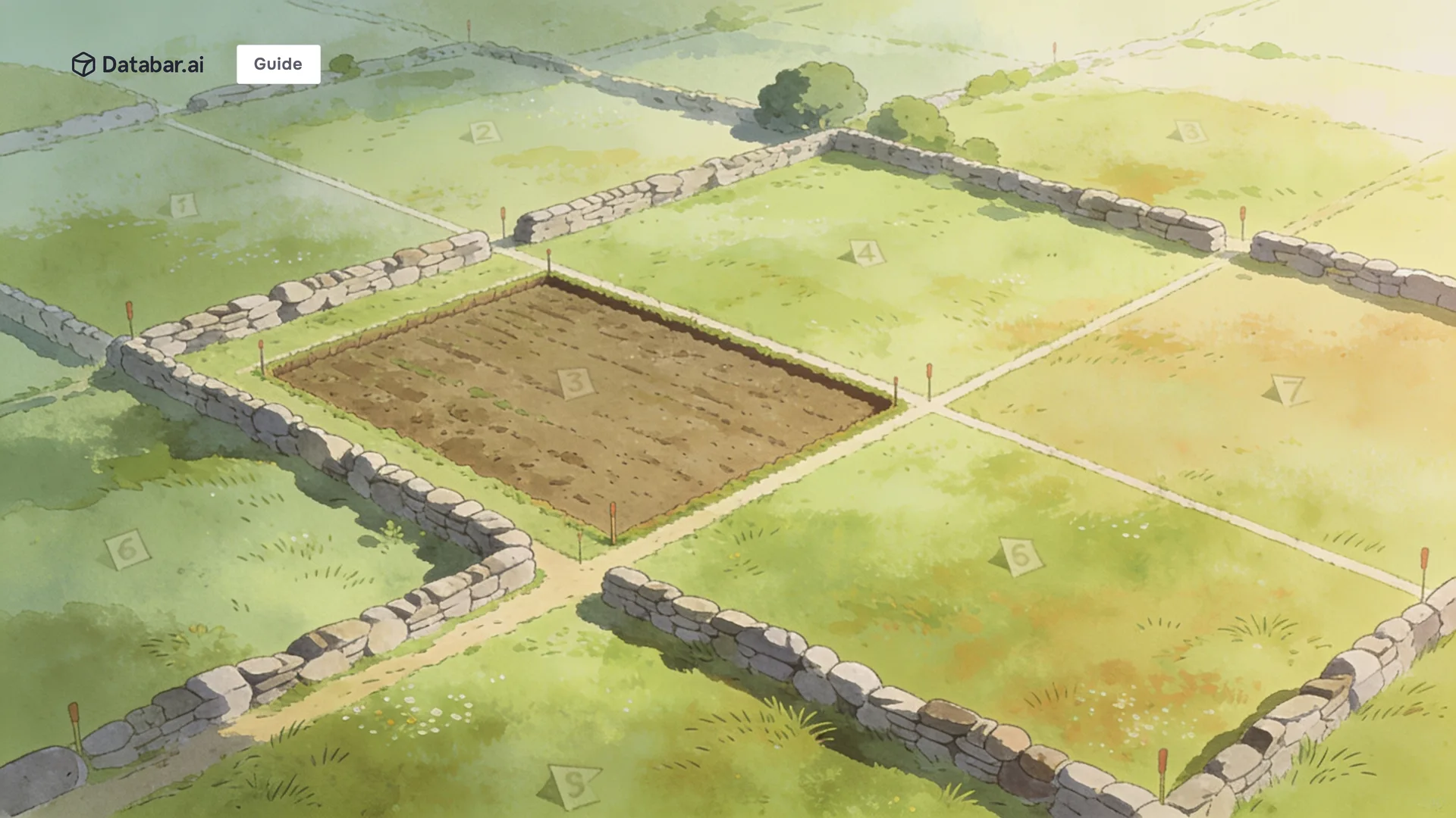 Illustration of a surveyed landscape divided by low stone walls with one plot clearly bounded — Territory Sales Officer: The Guide to Role, Salary, and Career Path