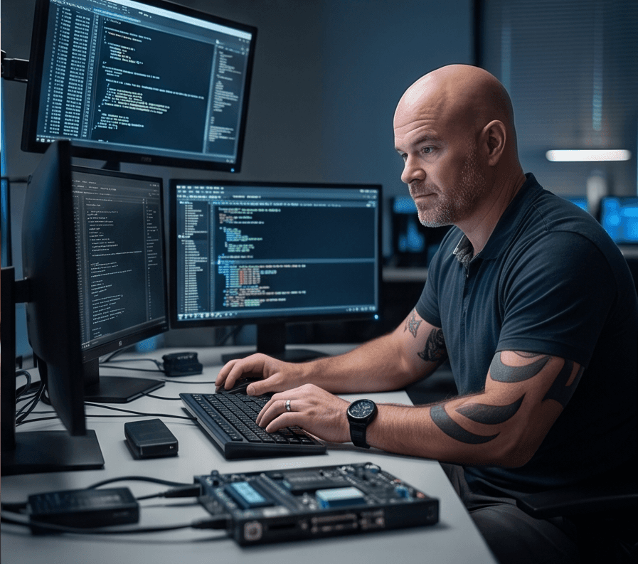 Doug working at a desk