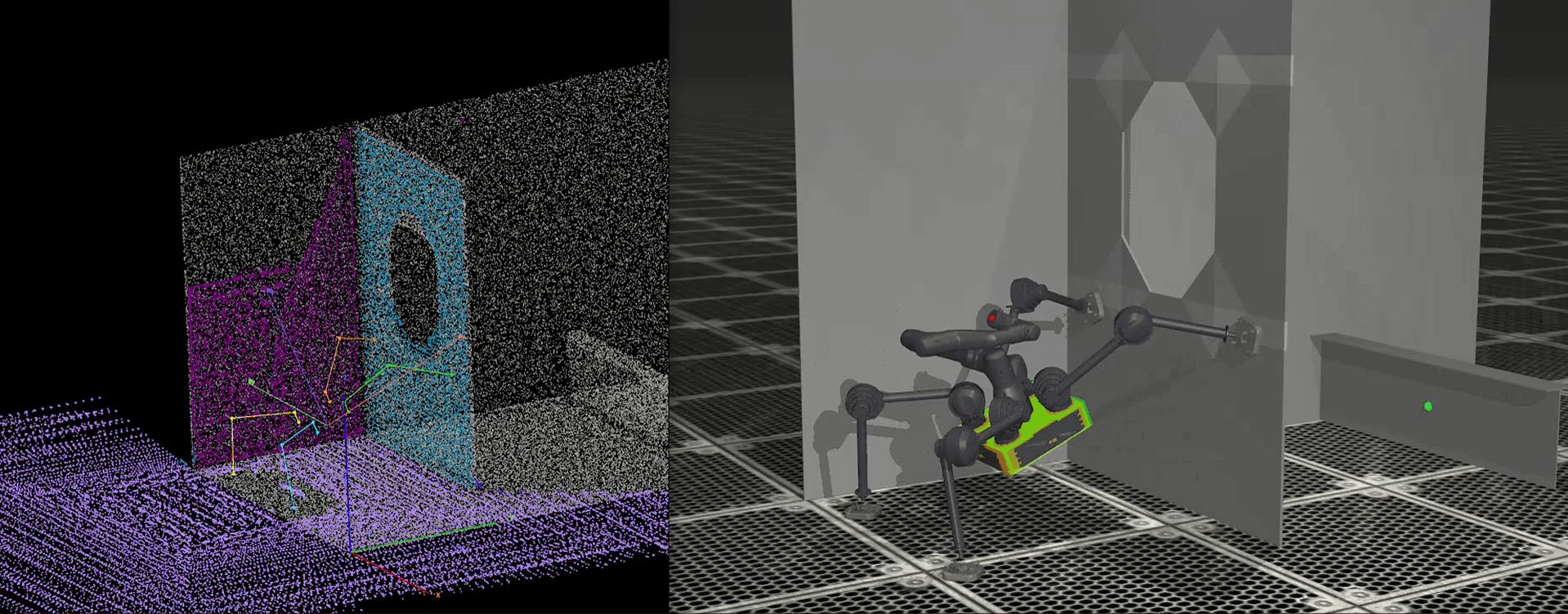 A scanned point cloud aligned against a CAD drawing to estimate the robot's position