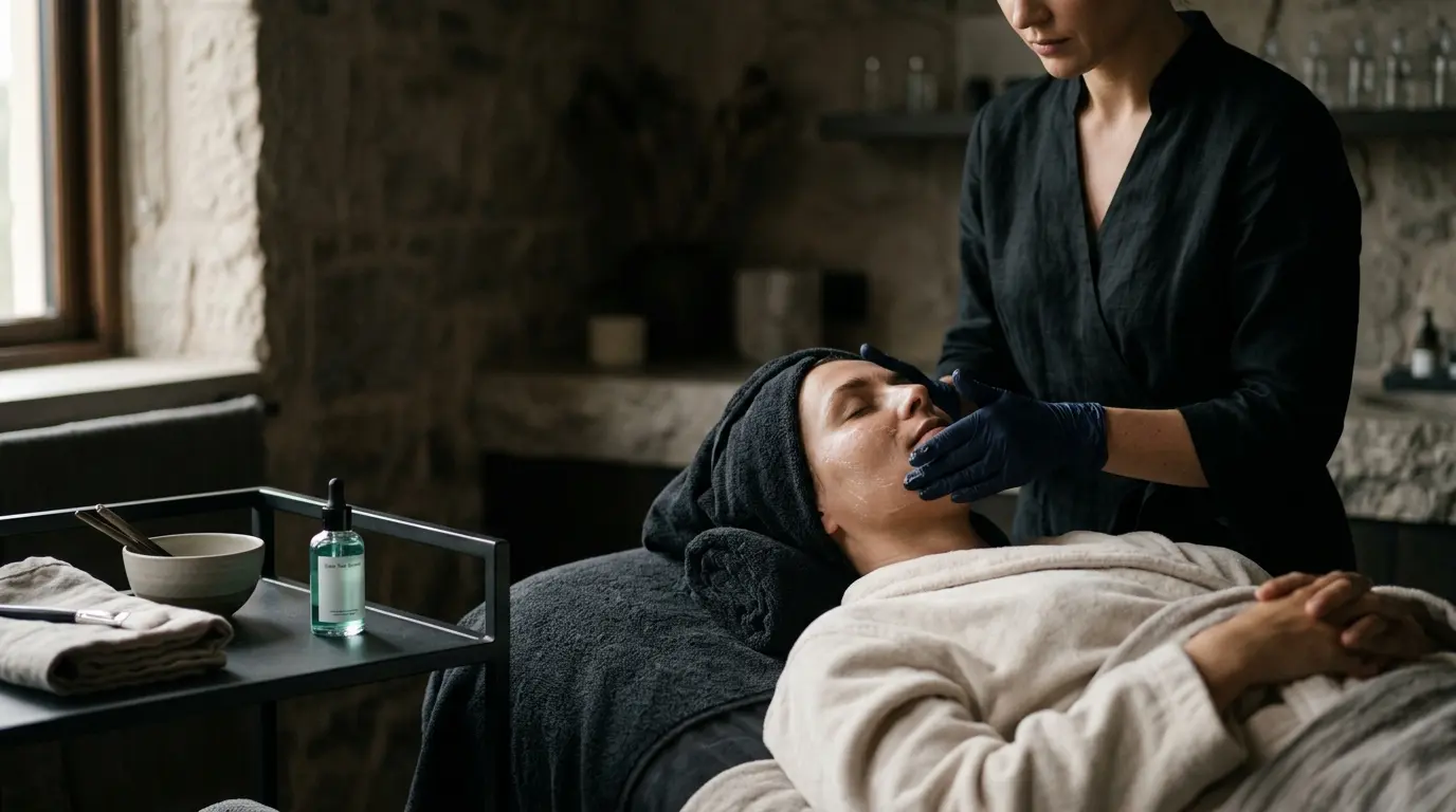 Close-up editorial portrait of luminous real skin at a luxury Vancouver skin clinic.