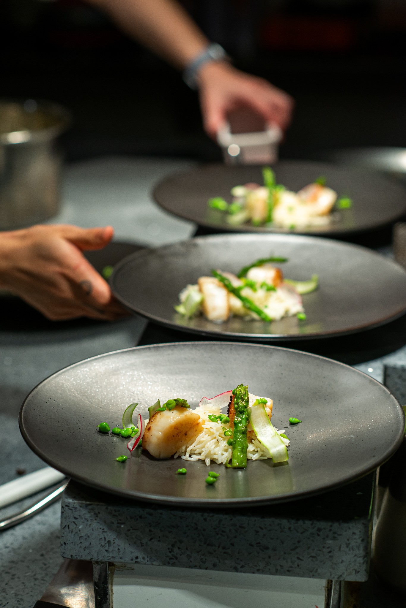 Le dressage attentif d’assiettes par un chef