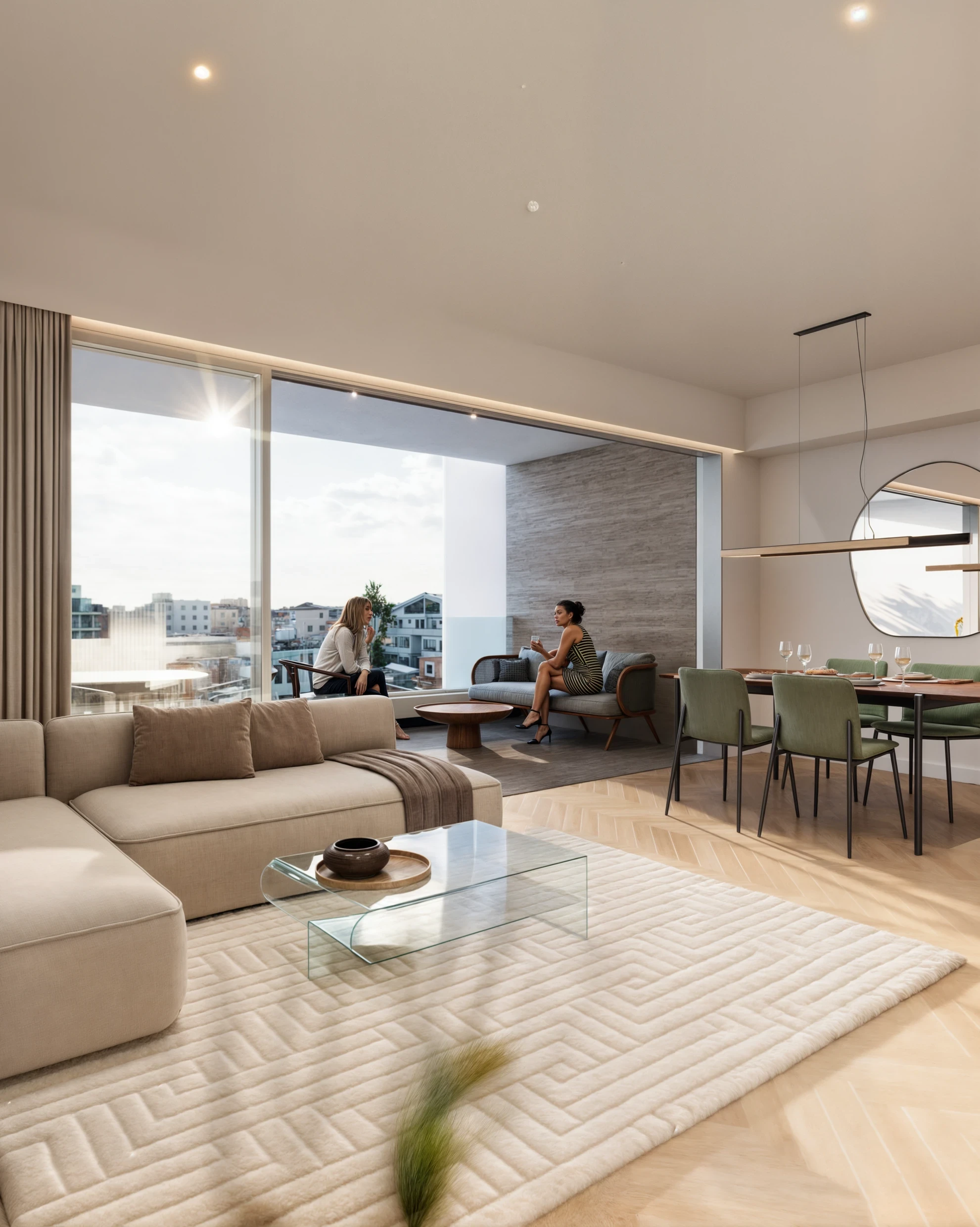 Apartment Type B living room, second angle towards the balcony