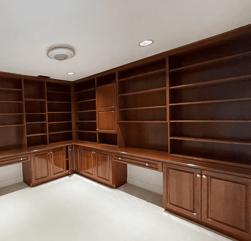 Finished project with warm-toned millwork