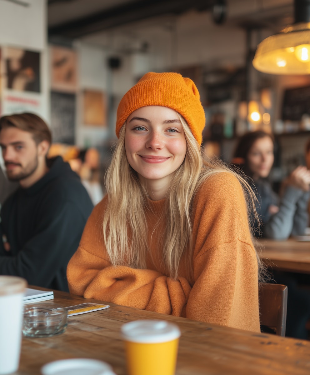 Women leaning against counter taking phone call