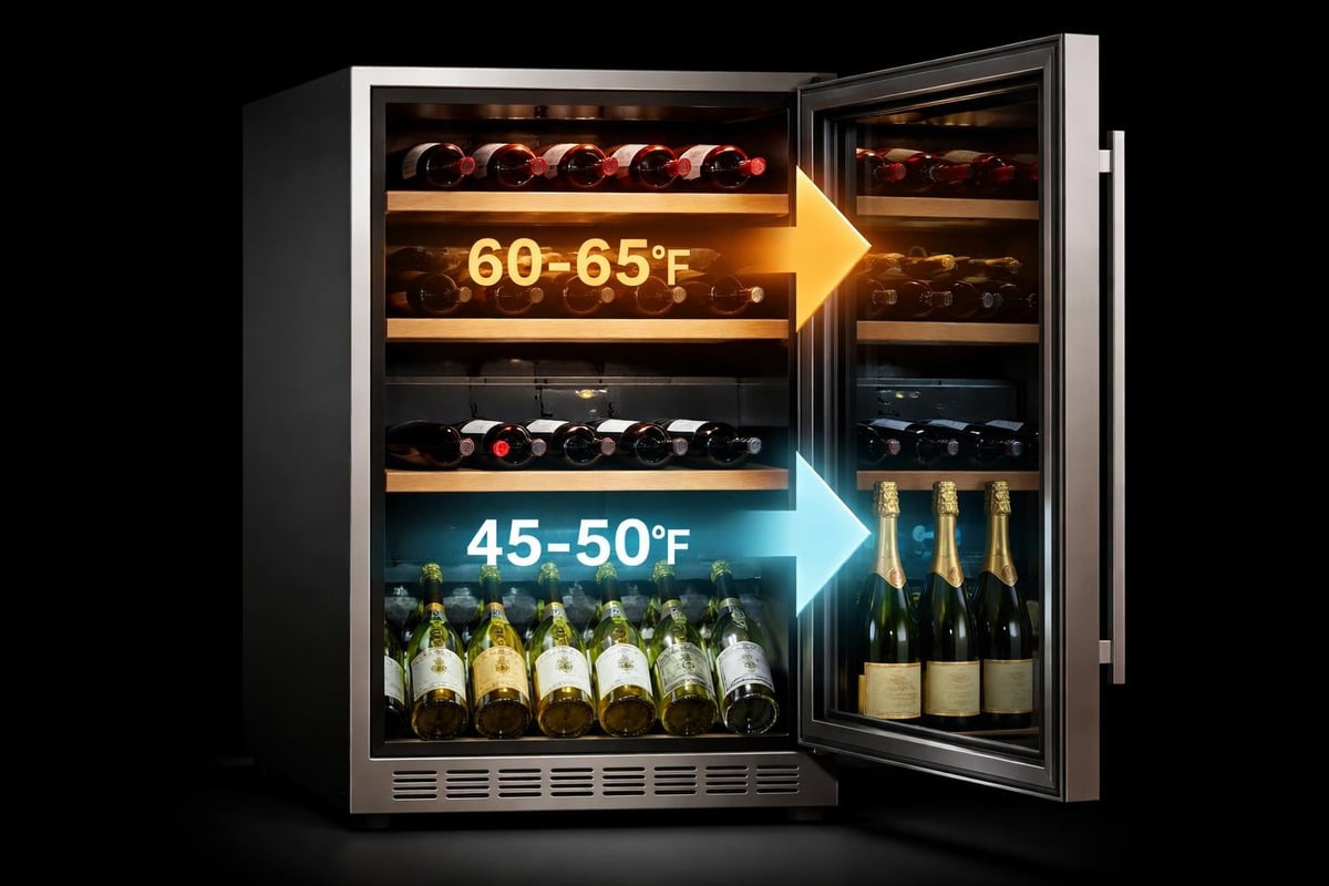 Temperature zones in wine cabinets