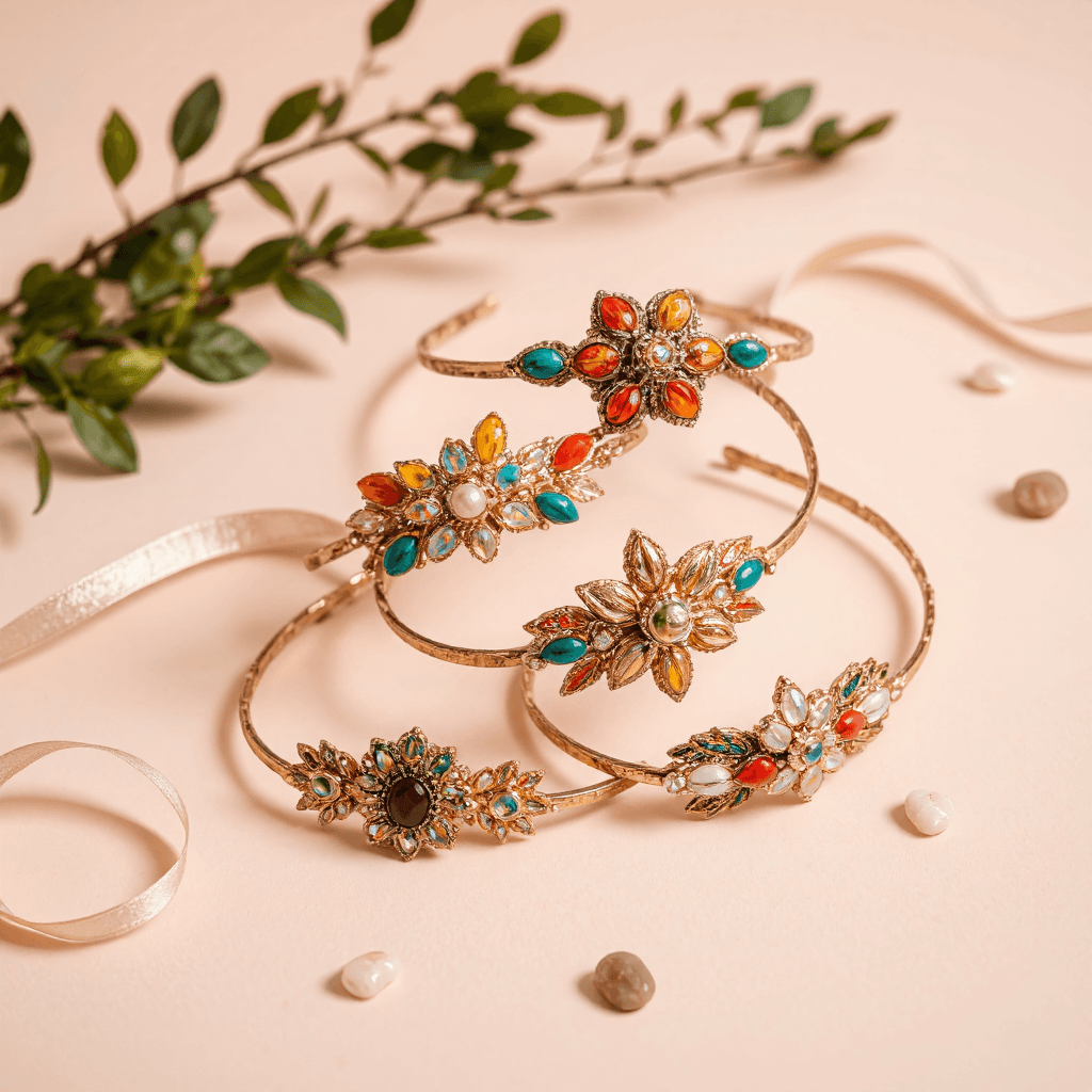 product photography of collection of decorative hair accessories