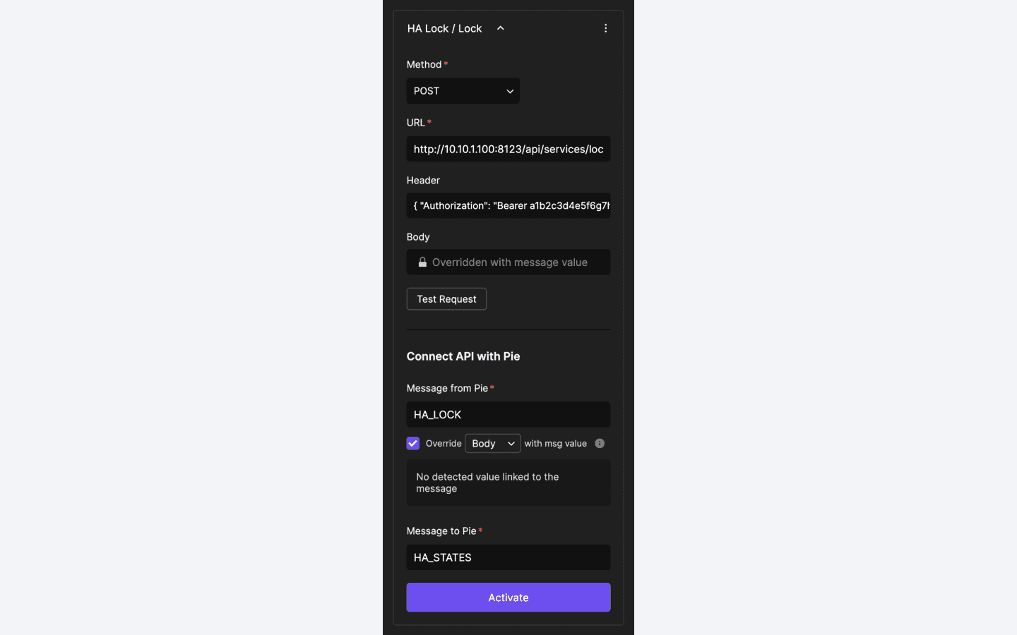 Configuration of the second API