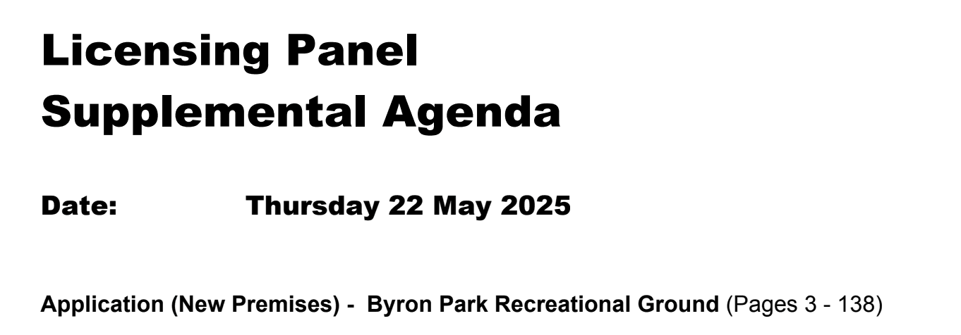 Licensing Panel agenda for a premises hearing supported by Barnab.