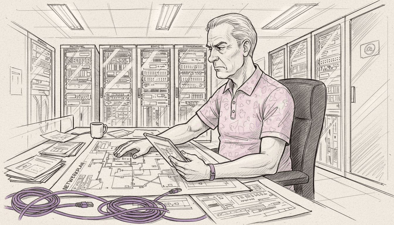 IT-Experte, der verschiedene Systeme miteinander vernetzt und dabei professionelle Netzpläne erstellt.