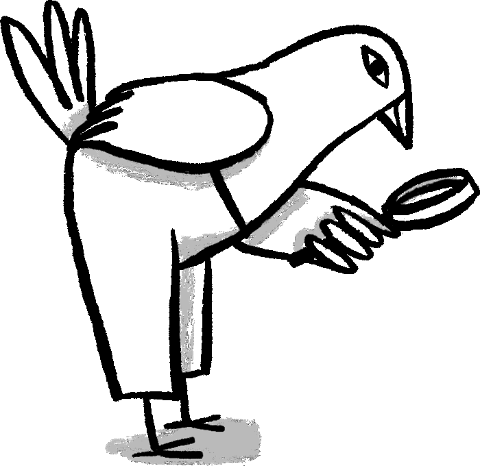 Illustratie van Jimmy die door een vergrootglas kijkt