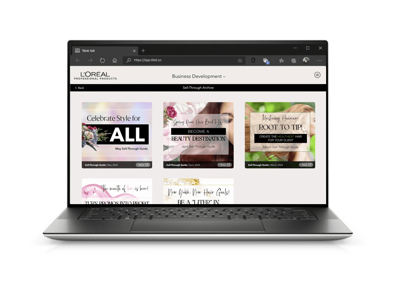 L'Oréal Sell-Through brand extenstion system interface featured on a PC laptop.