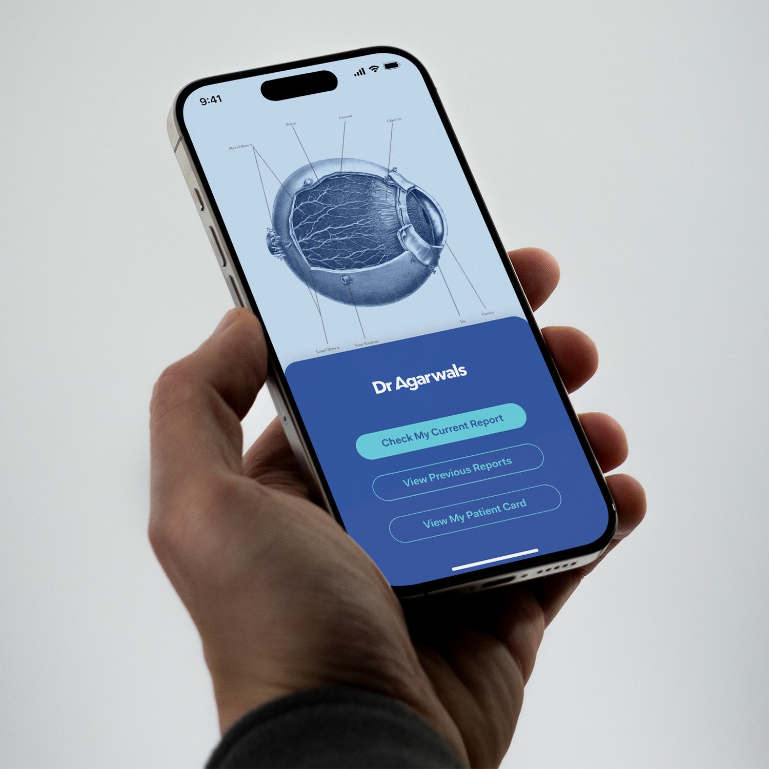 Dr. Agarwal’s mobile app showing biometric login screen for patient access