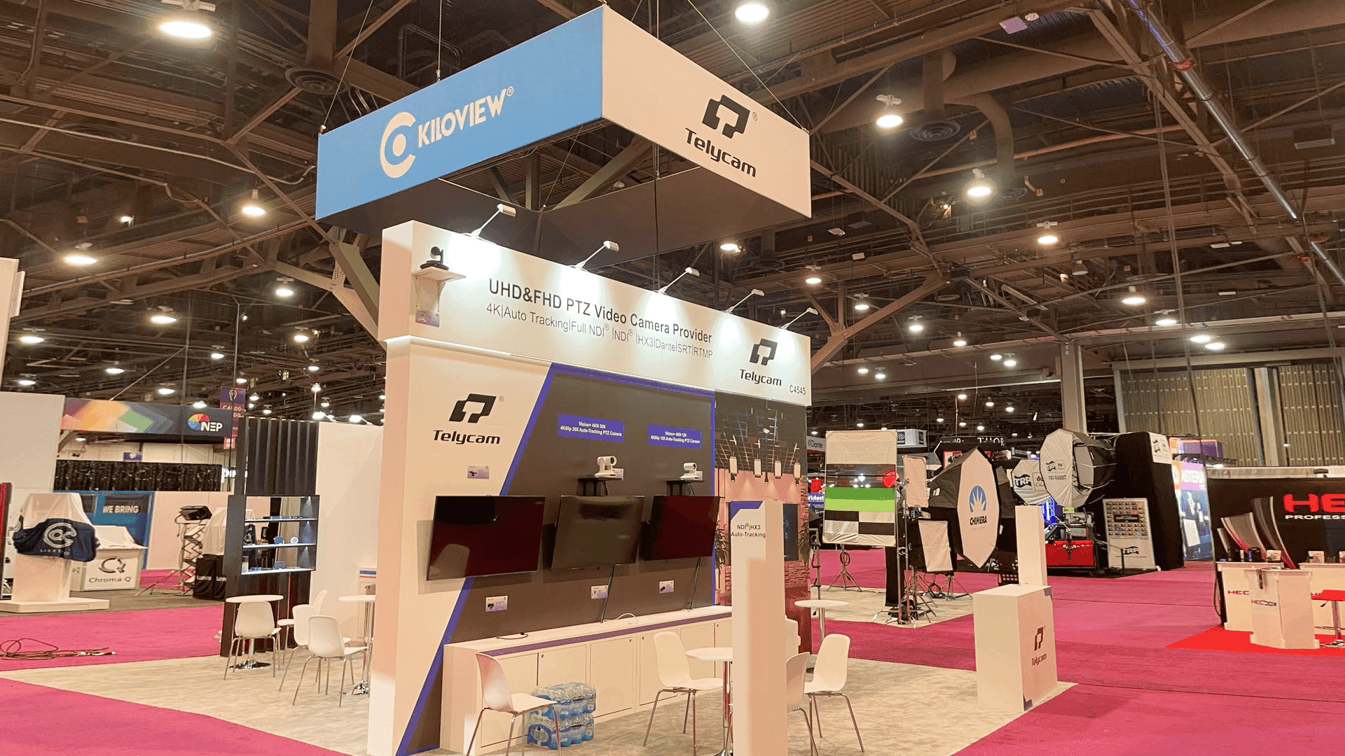 broadcast booth with structured audio equipment installation and technical demo environment for media systems