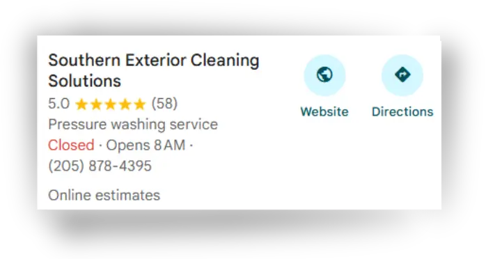 Southern Exterior Cleaning Solutions 5-star pressure washing service Google Business profile