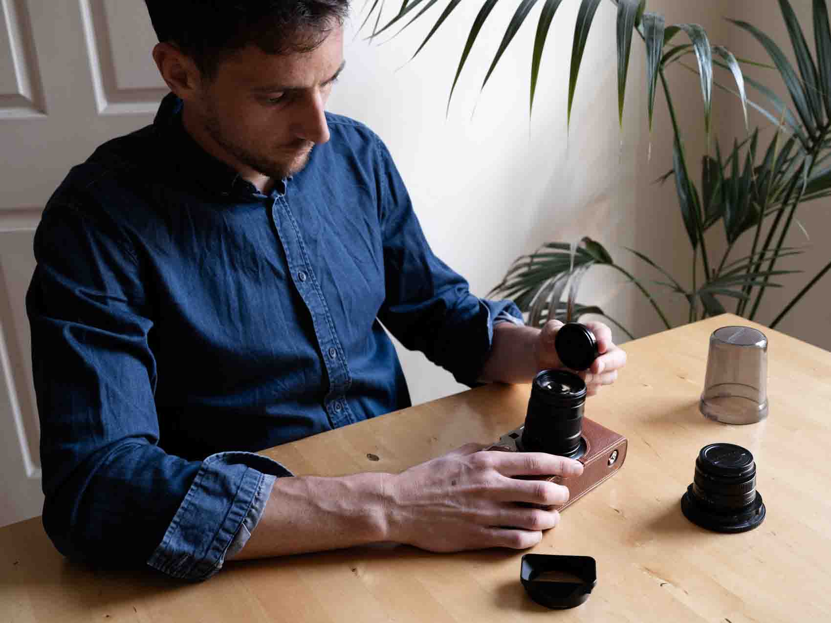 A photographer with the Hasselblad XPan 90mm and 45mm lens