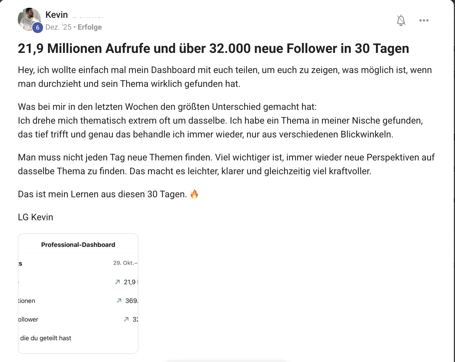 Erfahrungsbericht KI Creator Akademie: Kevin erzielt 21,9 Mio. Aufrufe und 32.000 Follower in 30 Tagen