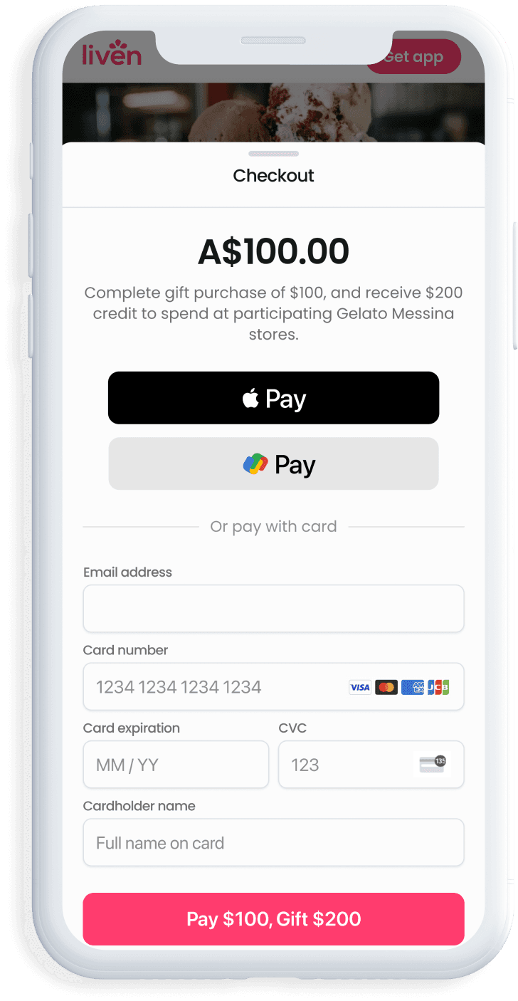 liven gifting program for restaurant